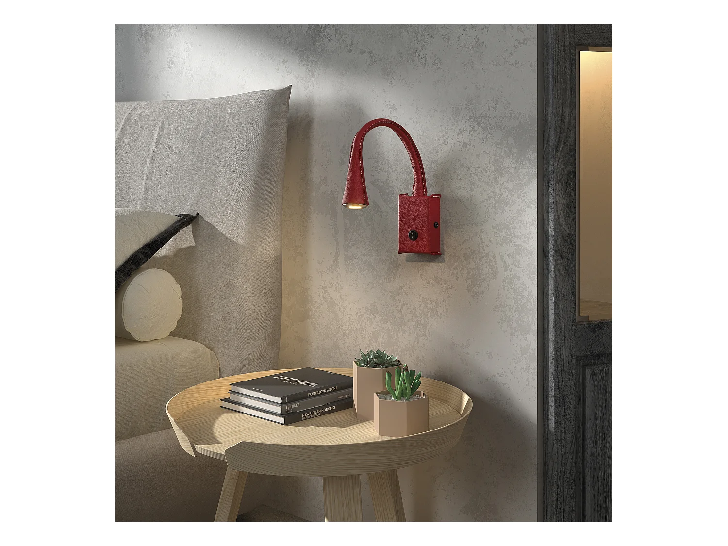 Applique murale modern Skin Reader-acier, peau rouge-2w LED-3 000K-180º degrés-on&off-IP20