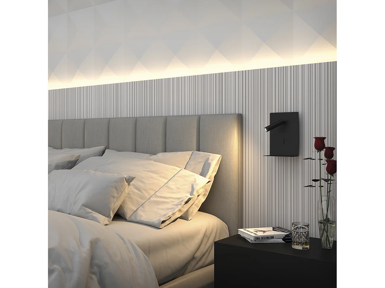 Aplique BALTIC estilo moderno - LED SMD 3W - 251lm e 3K - USB - 350º - on&off - 30.000 horas - IP20 - aço e preto