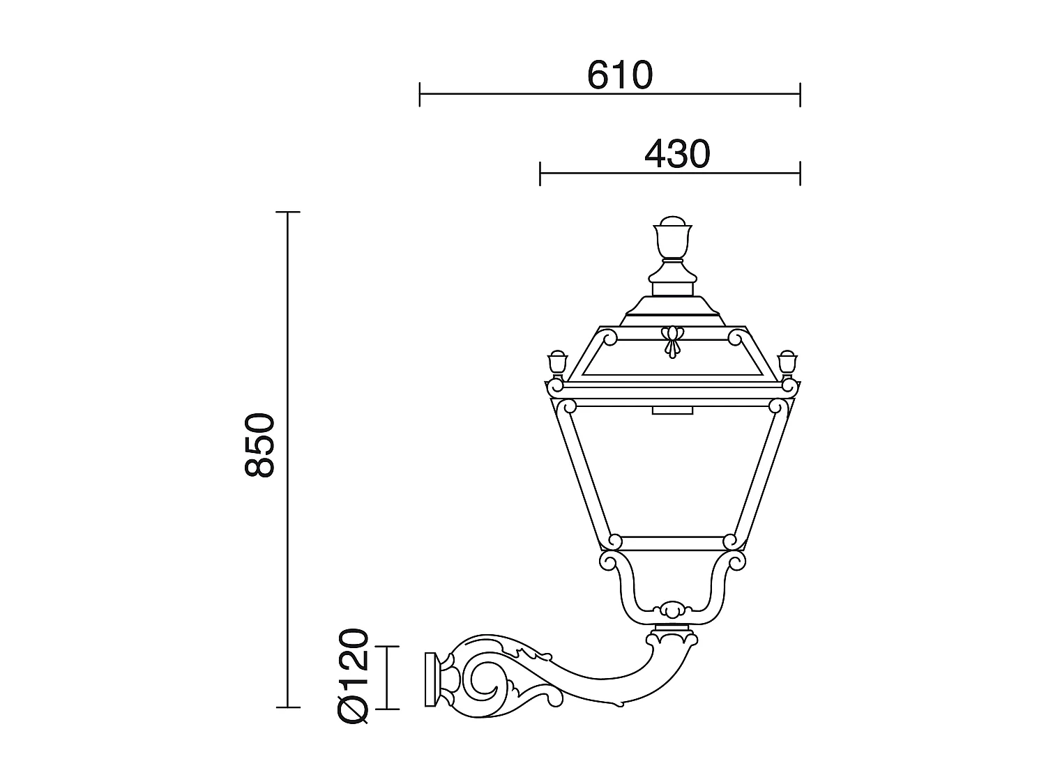 Lampada da parete City indura classica-h.85cm x largh.ezza 61cm-e27 70w-resina-ip55-nero