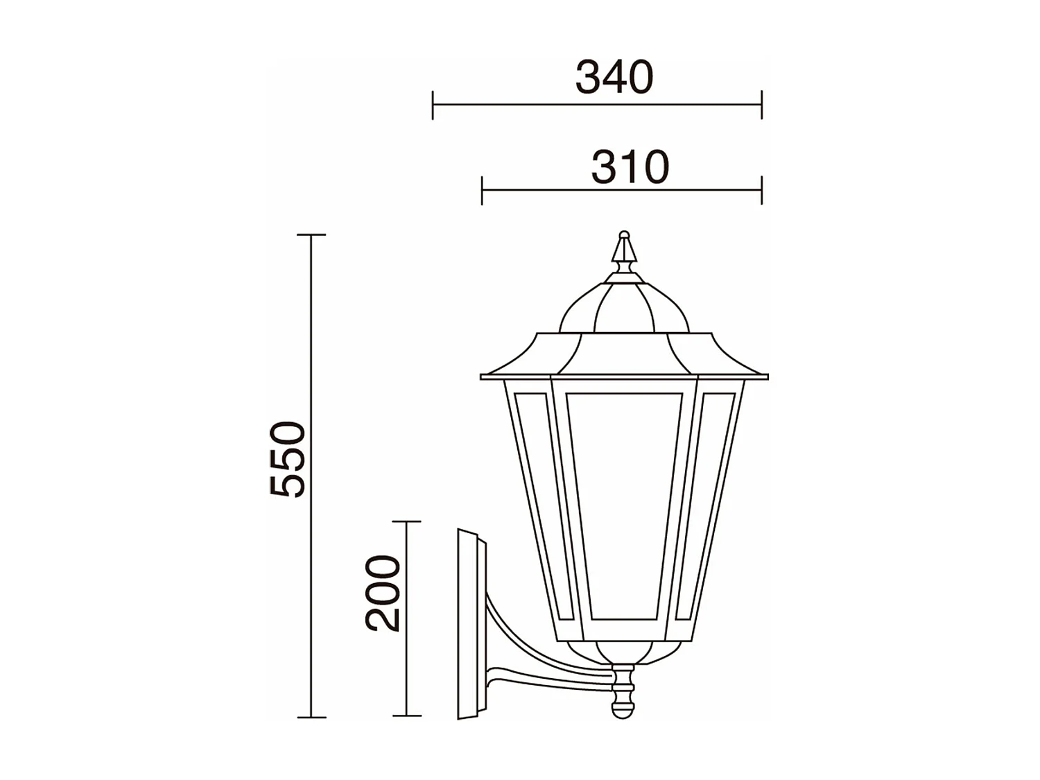 Lampa ?cienna ELITE 6 w stylu klasycznym - wys. 55 cm x szer. 34 cm - E27 42W - szk?o przezroczyste - IP44 - aluminium i kolor czarny
