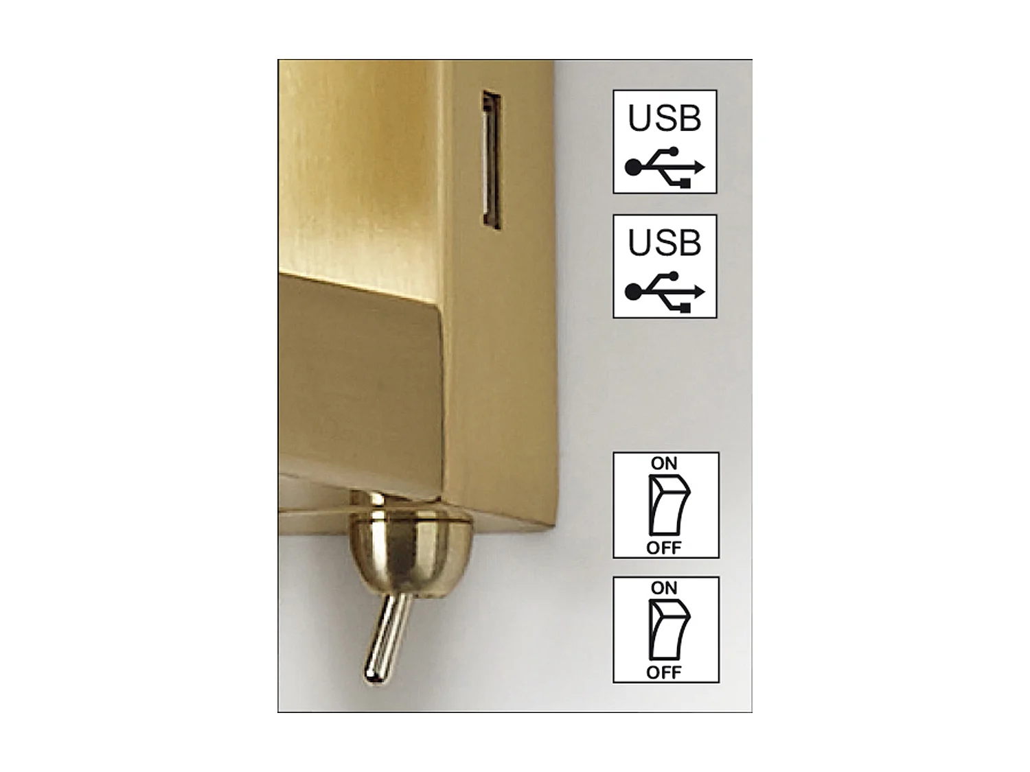 Applique classique Firenze-h43cm-e27 60w+led 3w-on&off-usb-acier-or mat,bl-ip20