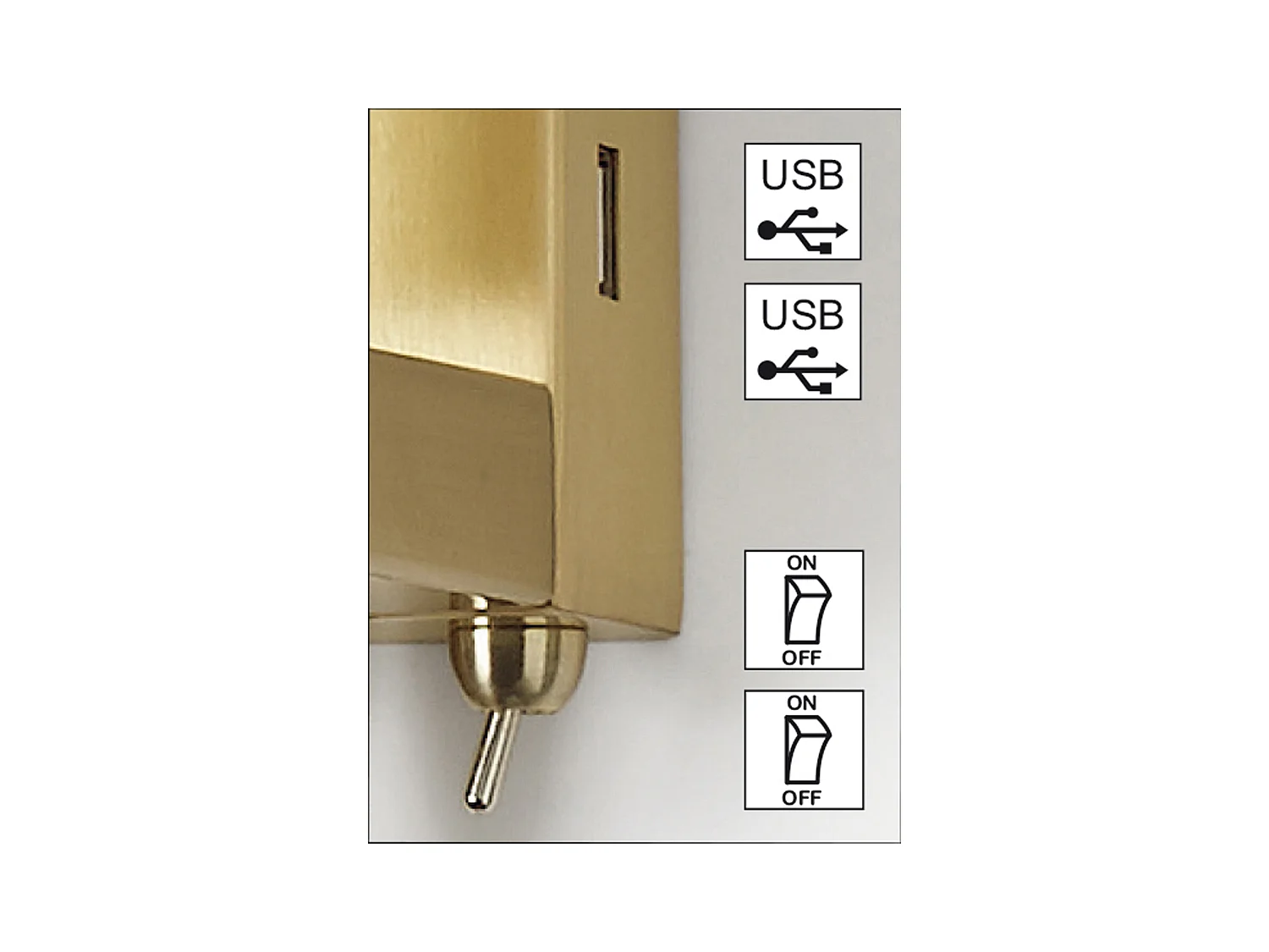 Applique classique Firenze-h43cm-e27 60w+led 3w-on&off-usb-acier-or mat,bl-ip20