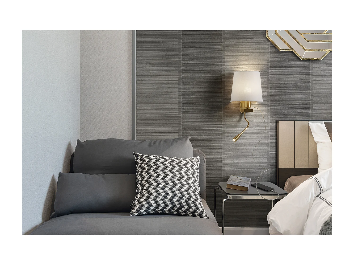 Applique classique Firenze-h43cm-e27 60w+led 3w-on&off-usb-acier-or mat,bl-ip20