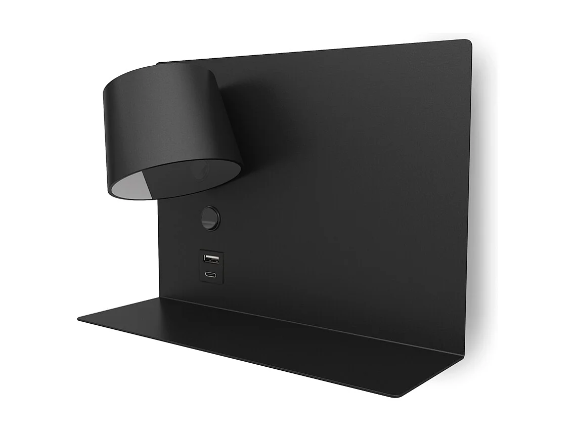 Nowoczesny kinkiet SERENE - LED SMD 6W - 732lm AND 3K - IP20 - 350° - w?./wy?. i USB - PRAWY - stal i czarny