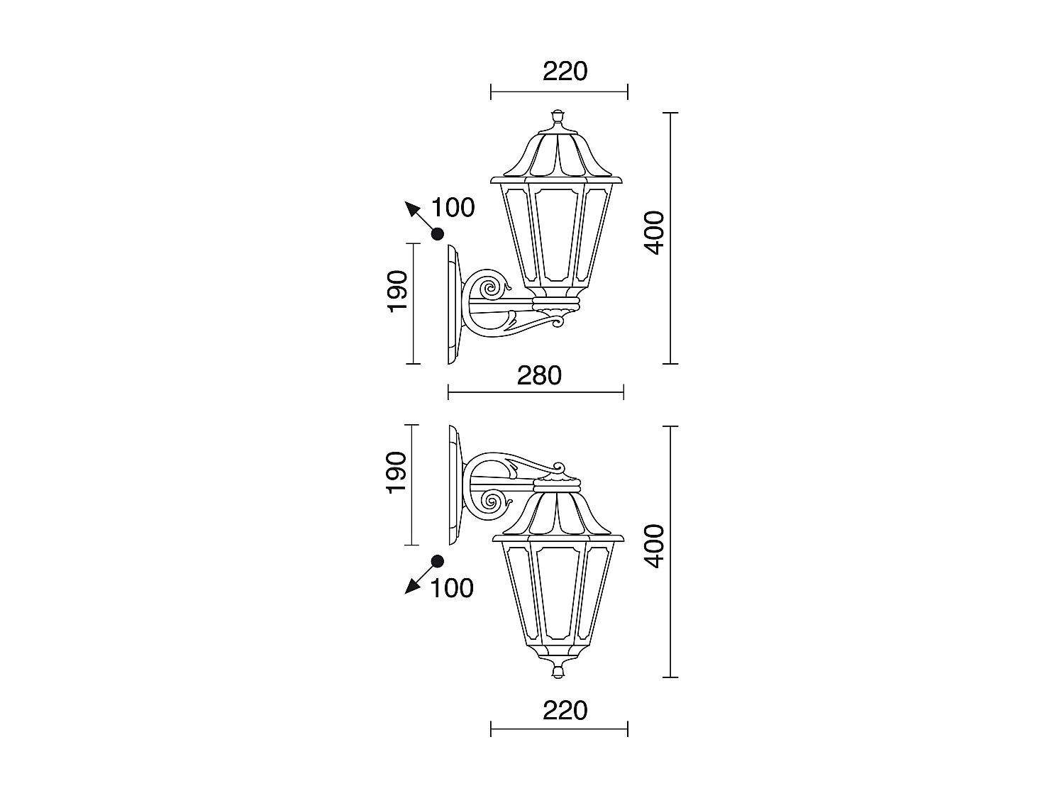 Lampada da parete classica indura Mini 6-h.40 cm-e27 42w-resina-ip55-nero