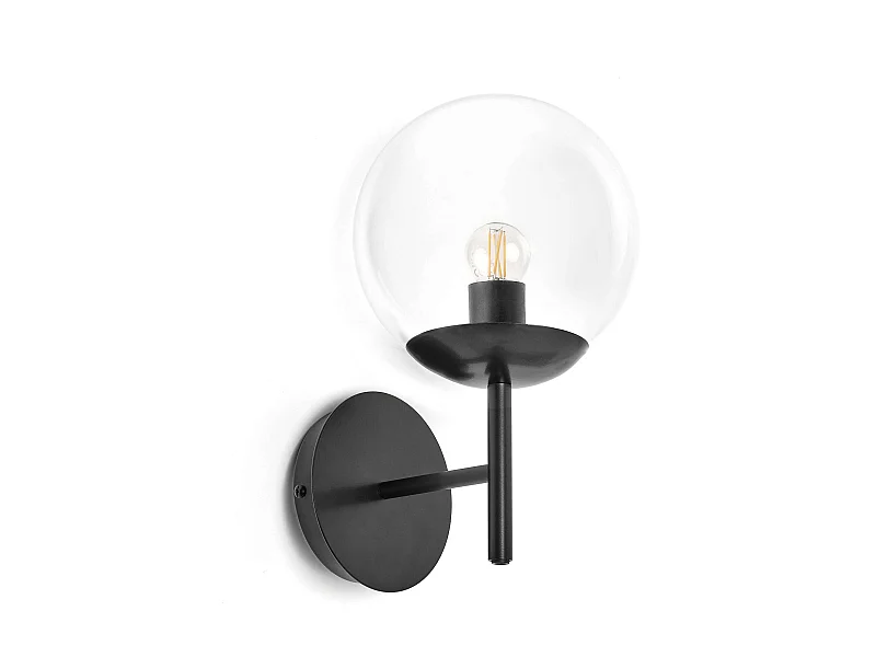 Lampada da parete classica Oxy-h.32cm x d.ø20cm-trasparente-e27 40w-ip40-acciaio,nero