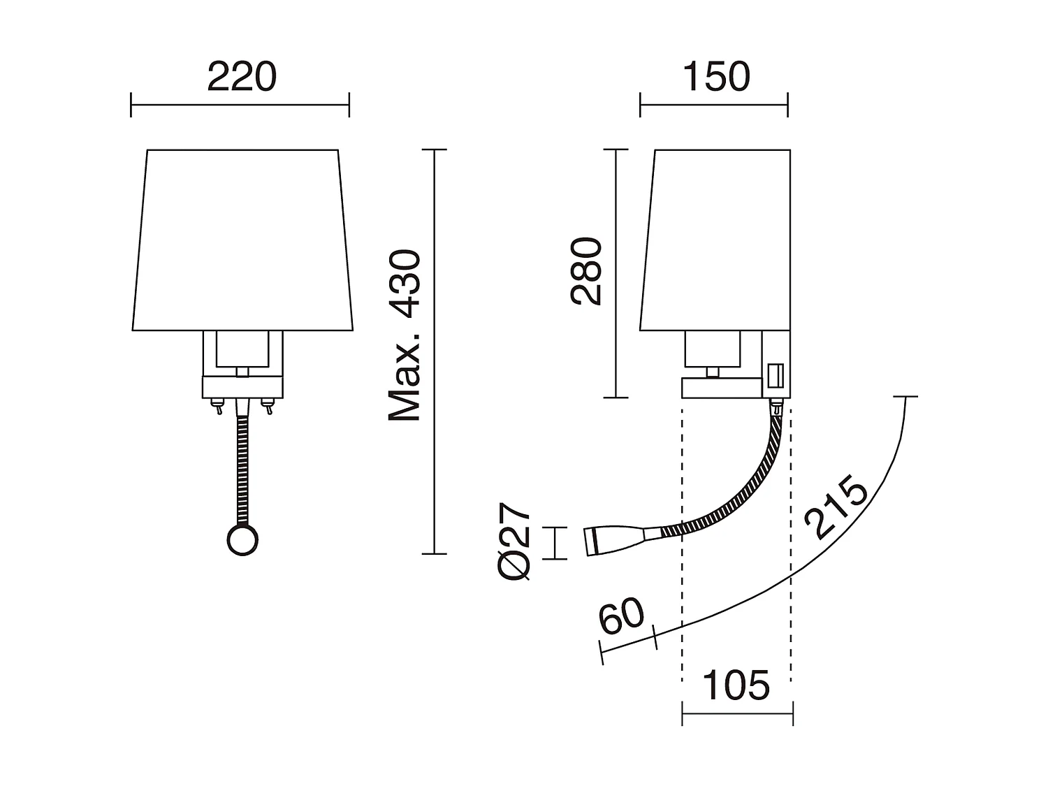 Applique murale classique Firenze-h43cm-e27 60w+led 3w-2x on&off-acier-or mat,bl-ip20
