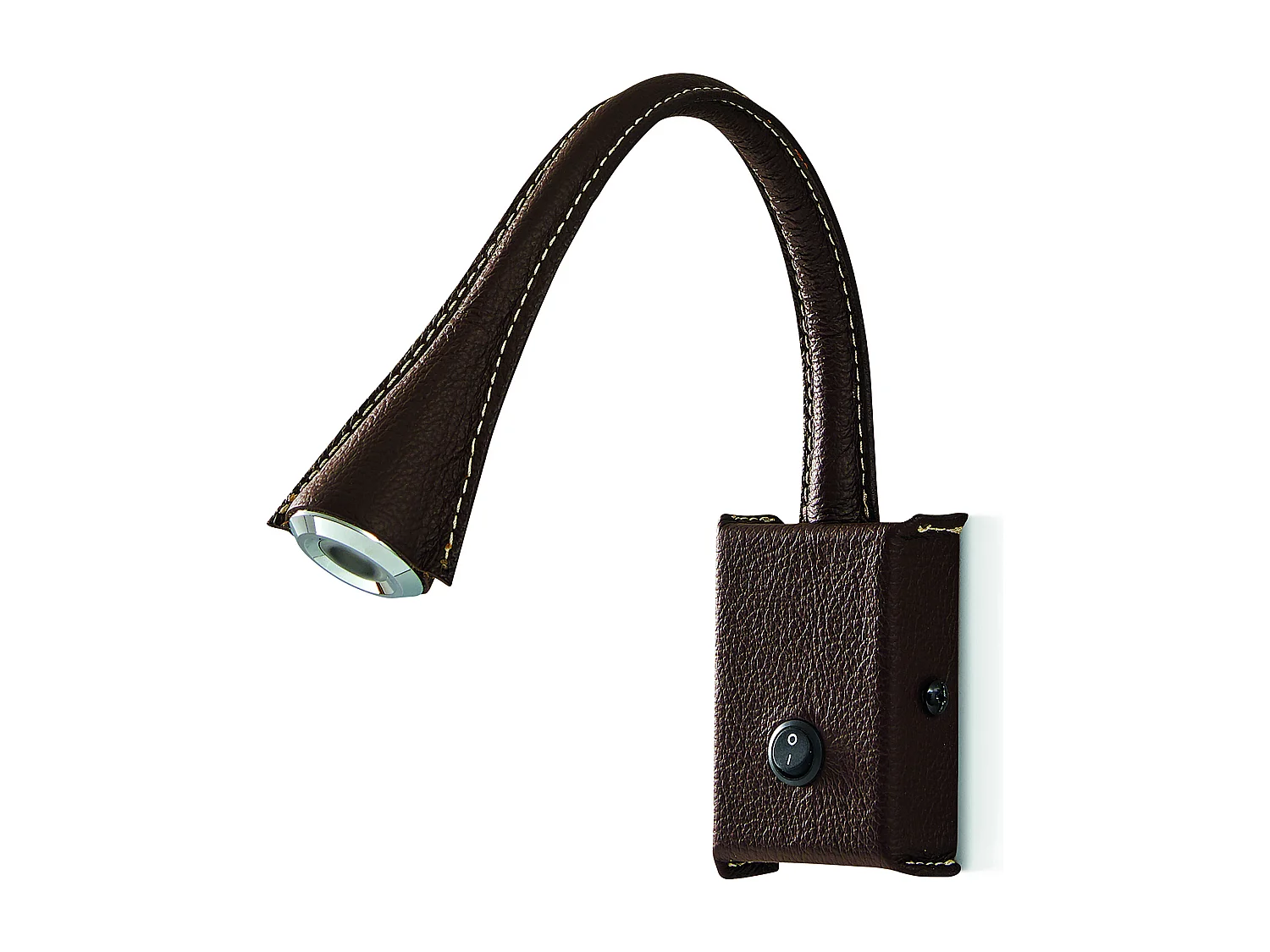 Lampada da parete moderna con lettore Skin-acciaio, pelle marrone-2w led-3.000k-180º gradi-on&off-ip20