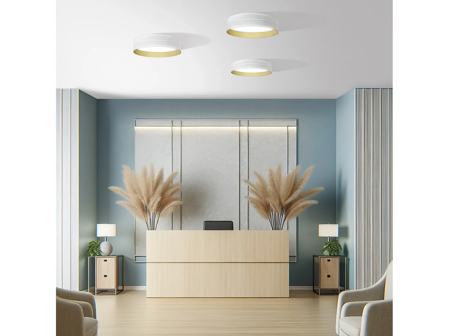 VORADA moderne stijl plafondlamp - D. ø30 cm - LED COB AC 12W - 1030 lm Y 3K - IP20 - lampenkap met synthetische geplooide linten - staal en beige