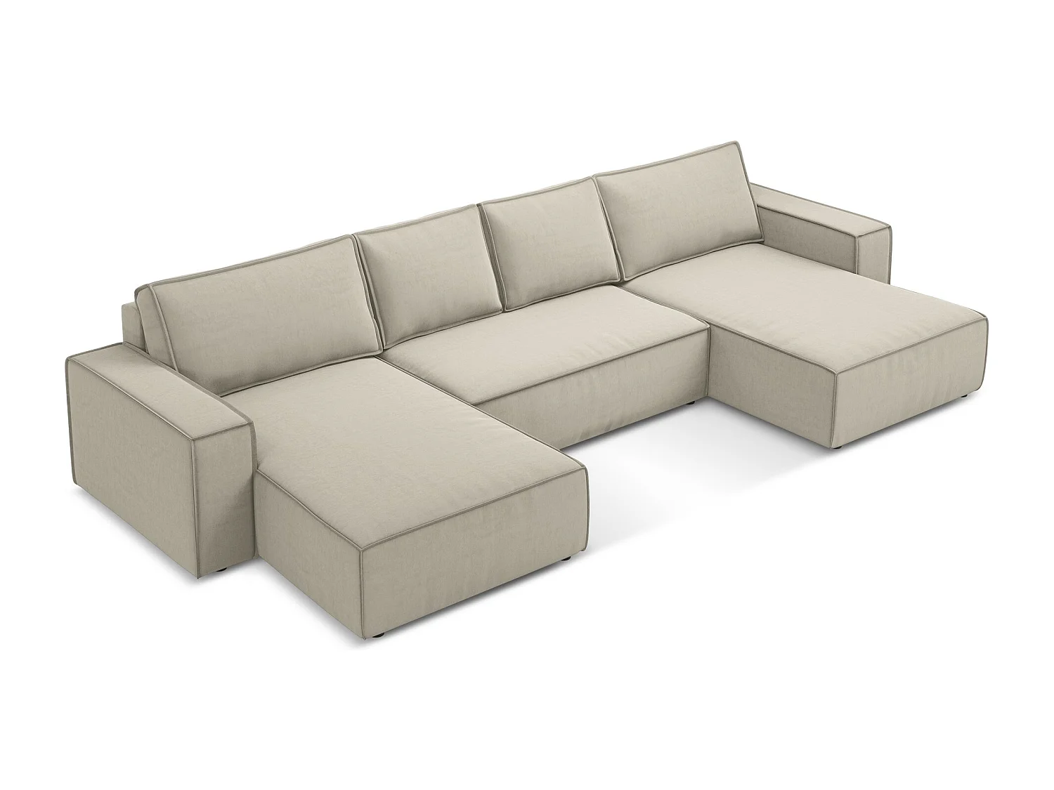 Canapé d'angle panoramique convertible en velours - perle - KIMO