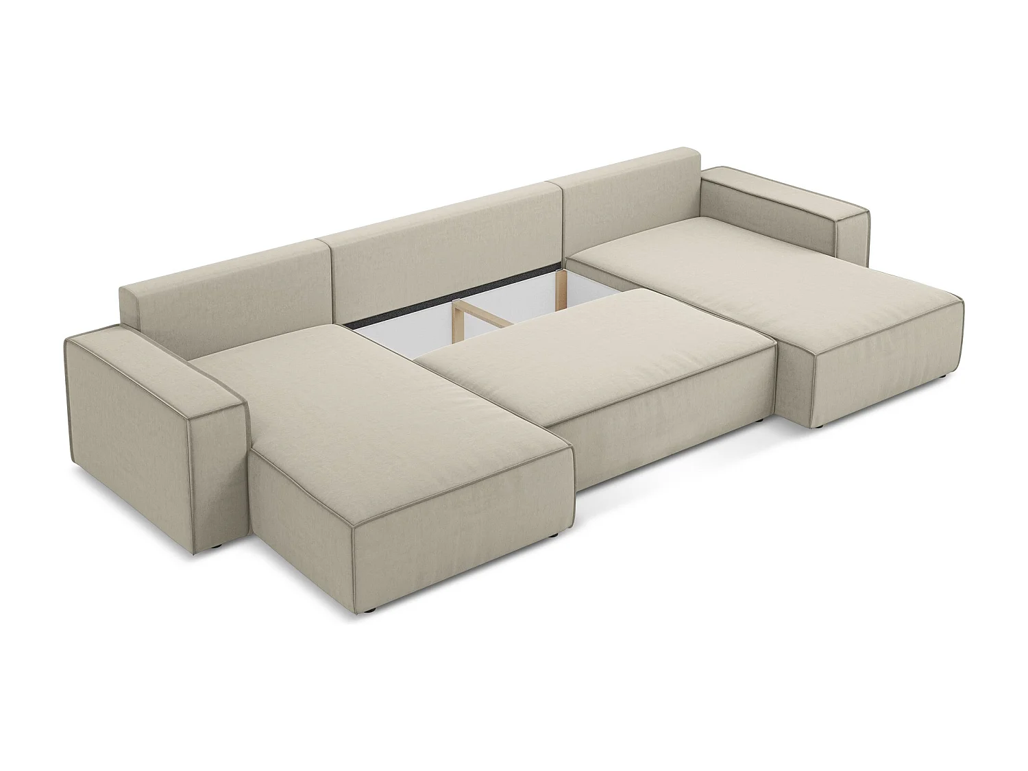 Canapé d'angle panoramique convertible en velours - perle - KIMO