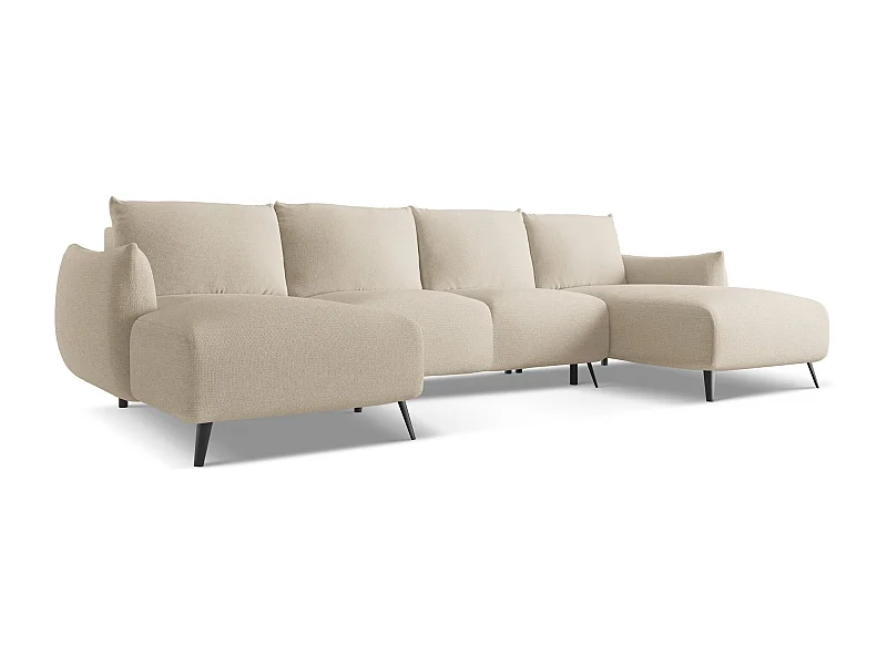 Sofa panoramiczna z funkcją spania - z tkaniny szenilowej - ciemny beż - MALIE