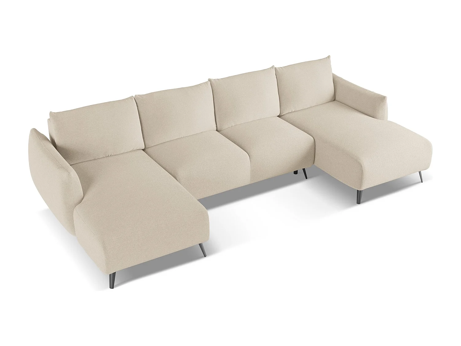 Sofa panoramiczna z funkcją spania - z tkaniny szenilowej - ciemny beż - MALIE