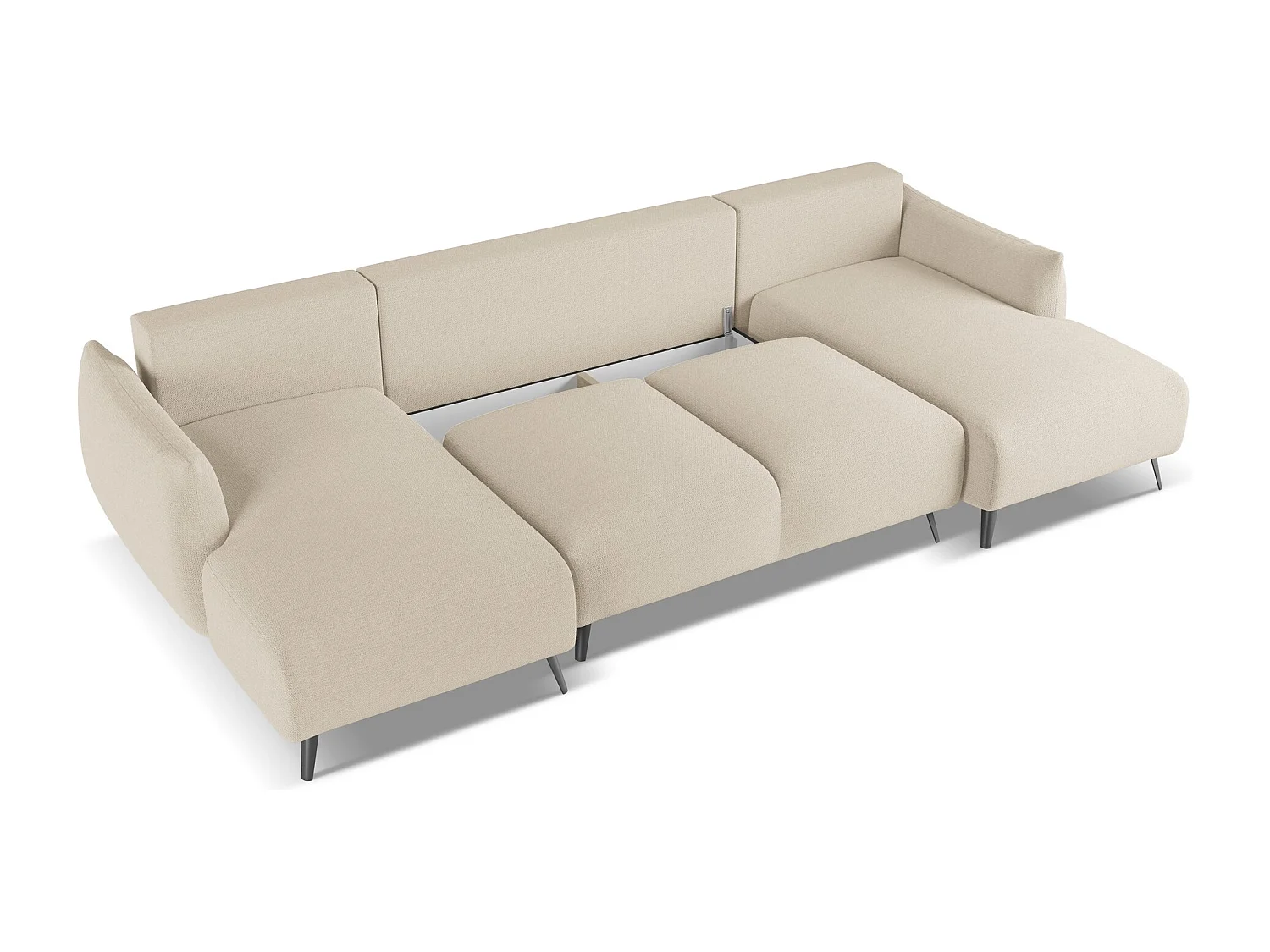 Sofa panoramiczna z funkcją spania - z tkaniny szenilowej - ciemny beż - MALIE