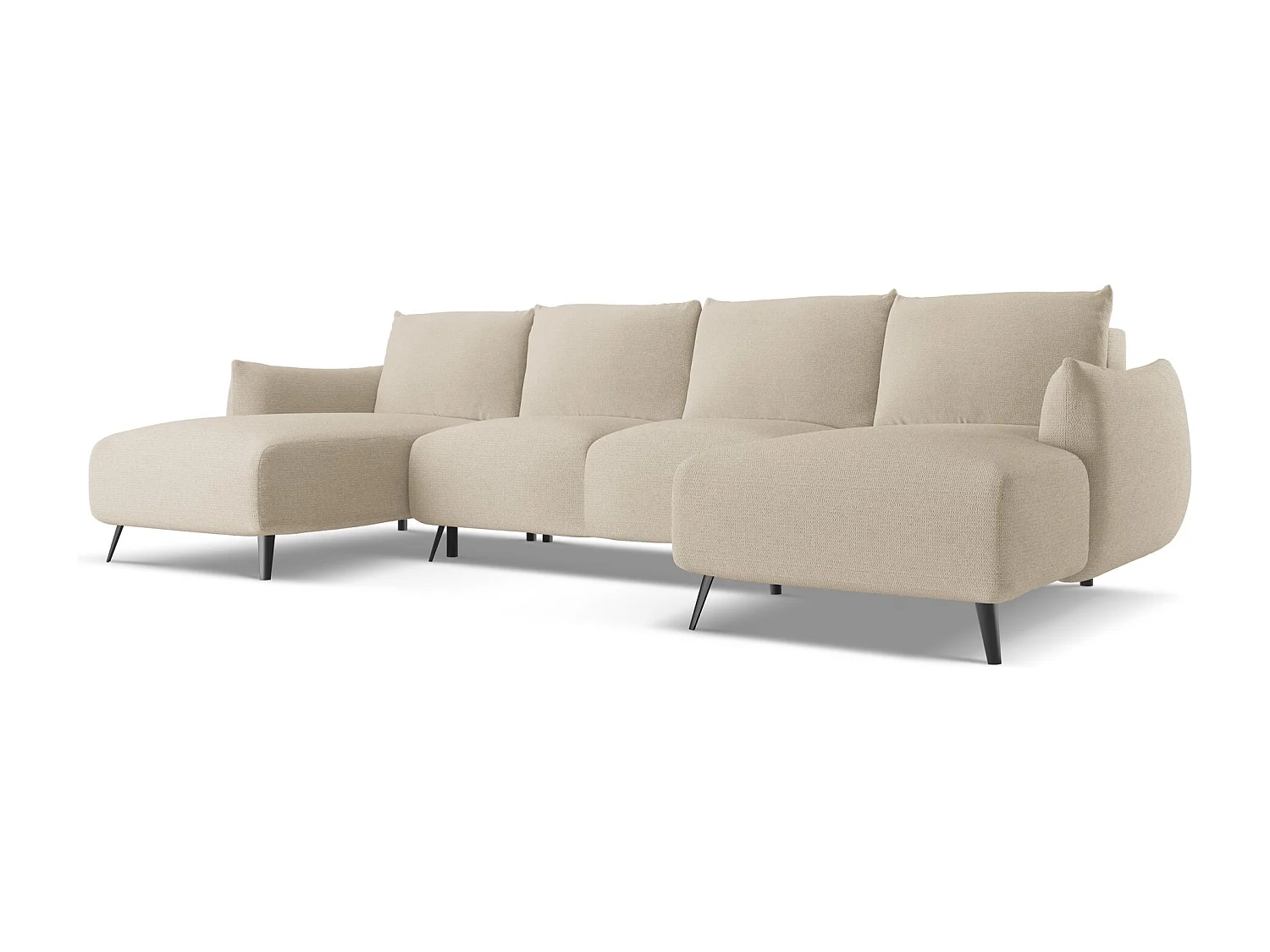 Sofa panoramiczna z funkcją spania - z tkaniny szenilowej - ciemny beż - MALIE