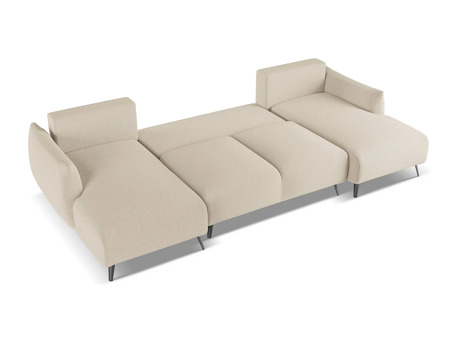 Sofa panoramiczna z funkcją spania - z tkaniny szenilowej - ciemny beż - MALIE