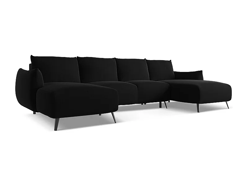 Sofa panoramiczna z funkcją spania - z tkaniny welwetowej - czarny - MALIE