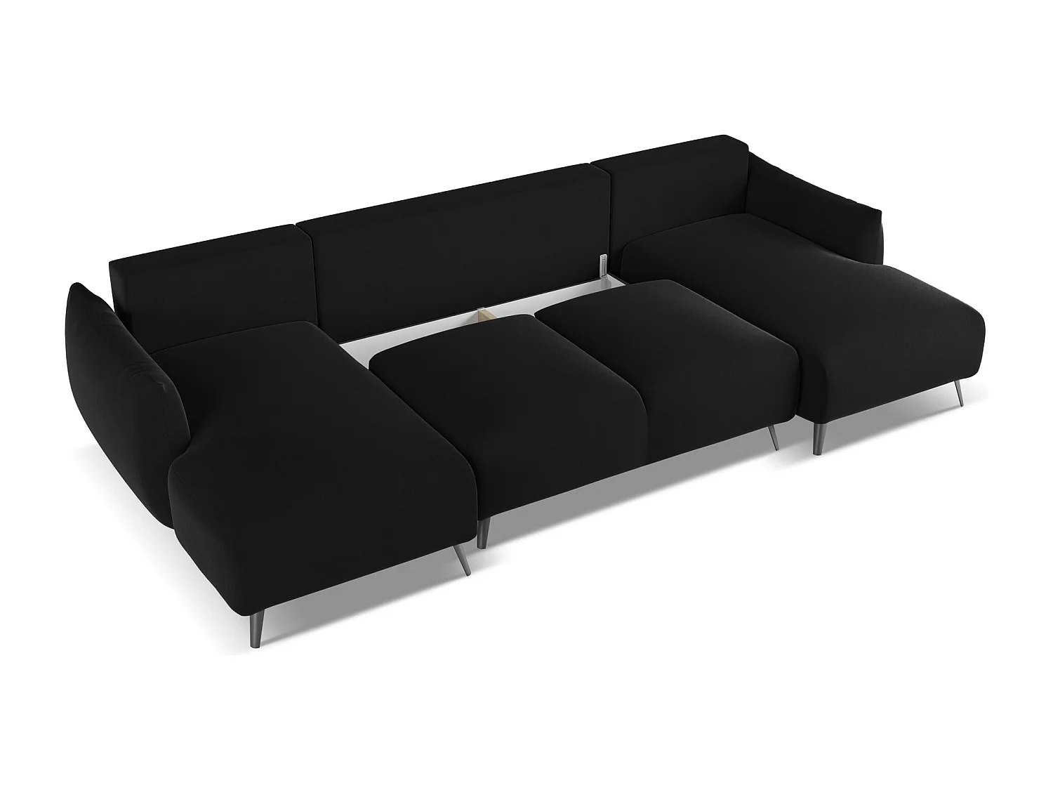 Sofa panoramiczna z funkcją spania - z tkaniny welwetowej - czarny - MALIE