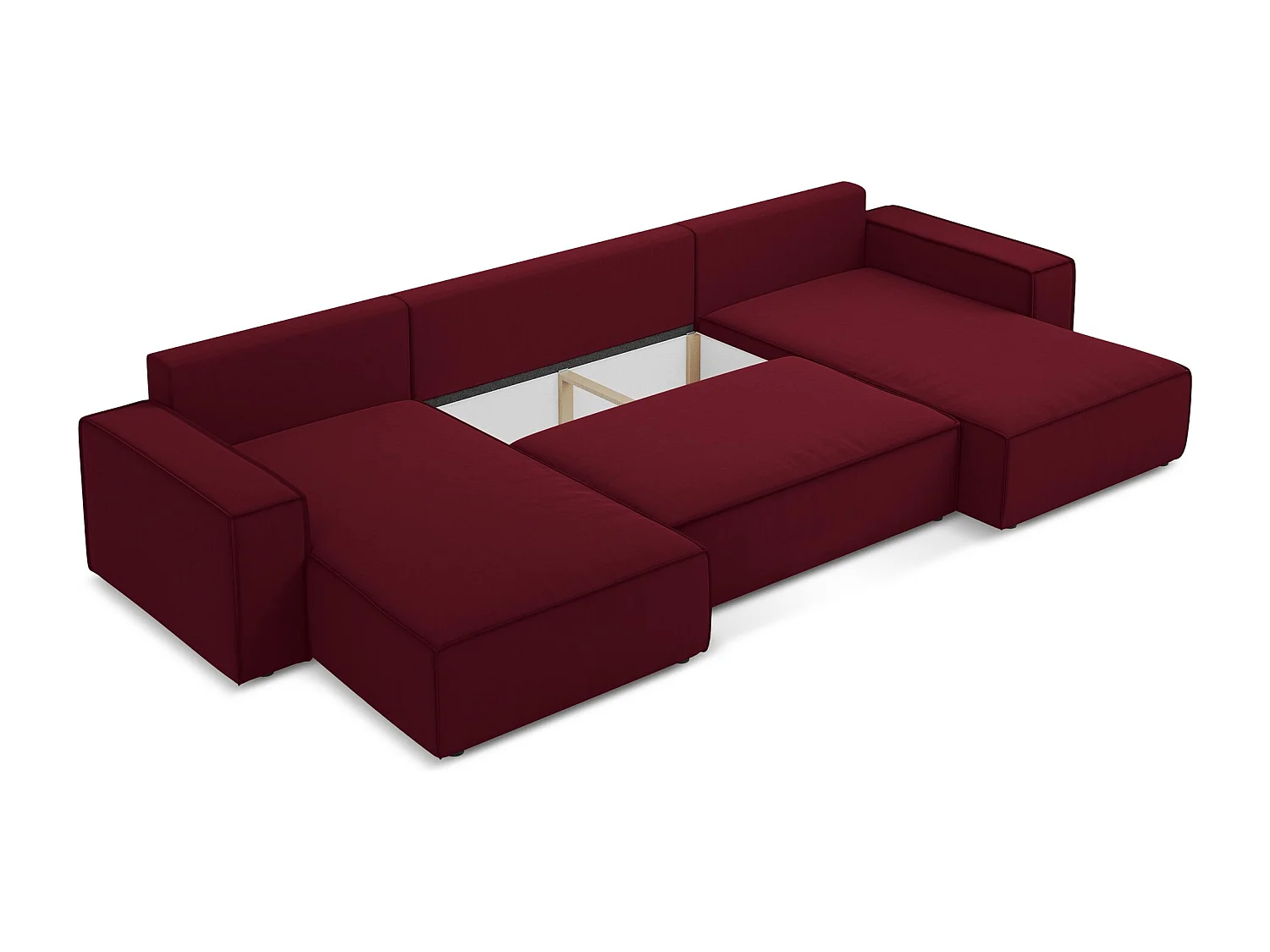 Canapé d'angle panoramique convertible en velours - bourgogne - KIMO