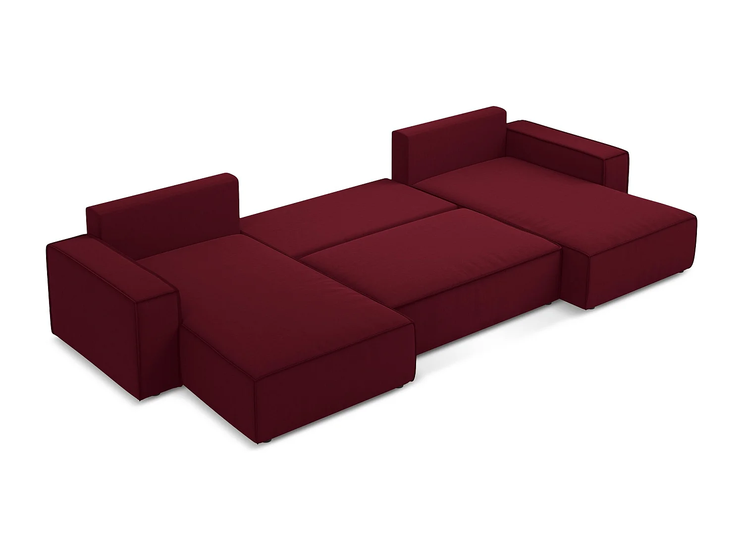Canapé d'angle panoramique convertible en velours - bourgogne - KIMO