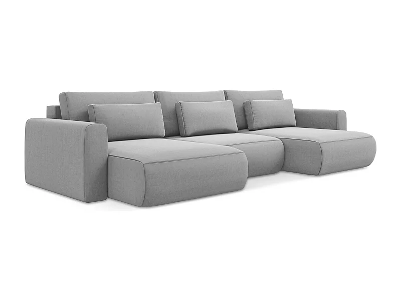 Canapé d'angle panoramique convertible en velours - gris - KAPUA