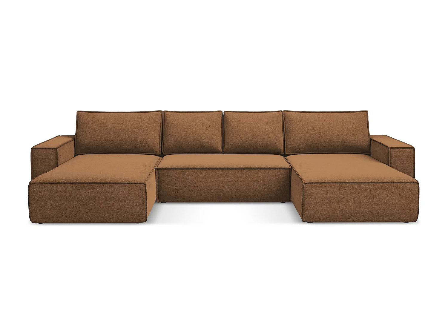 Sofa panoramiczna z funkcją spania - z tkaniny strukturalnej - terakota - KIMO