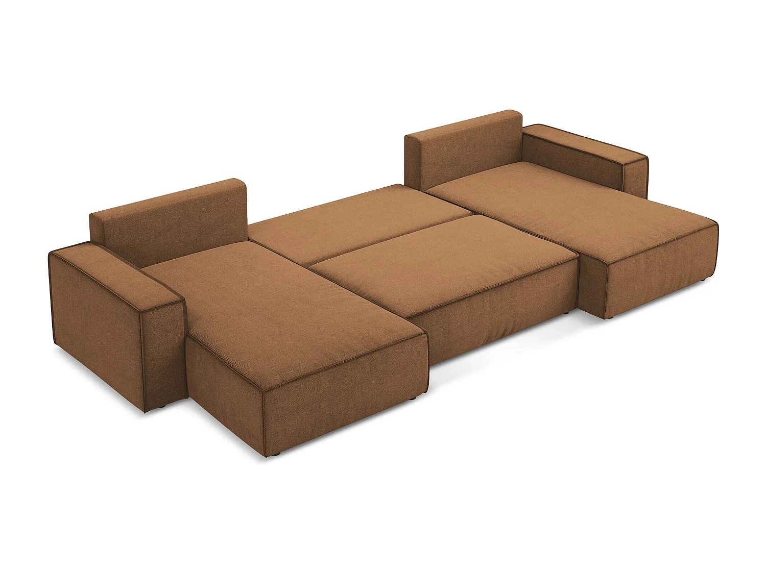 Sofa panoramiczna z funkcją spania - z tkaniny strukturalnej - terakota - KIMO