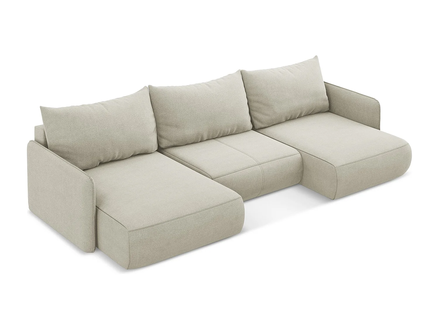 Sofa panoramiczna z funkcją spania - z tkaniny strukturalnej - jasny beż - NANEA