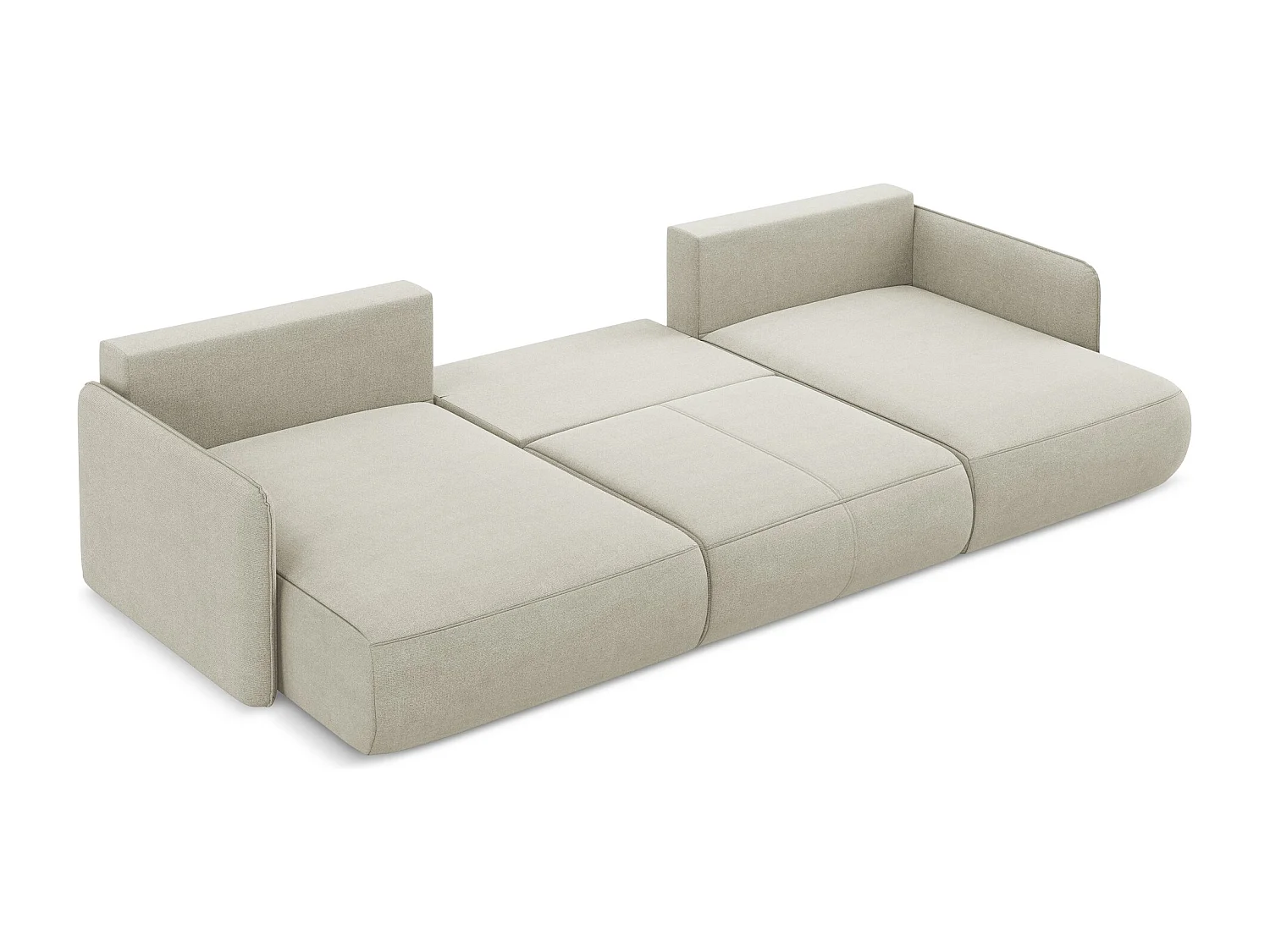 Sofa panoramiczna z funkcją spania - z tkaniny strukturalnej - jasny beż - NANEA