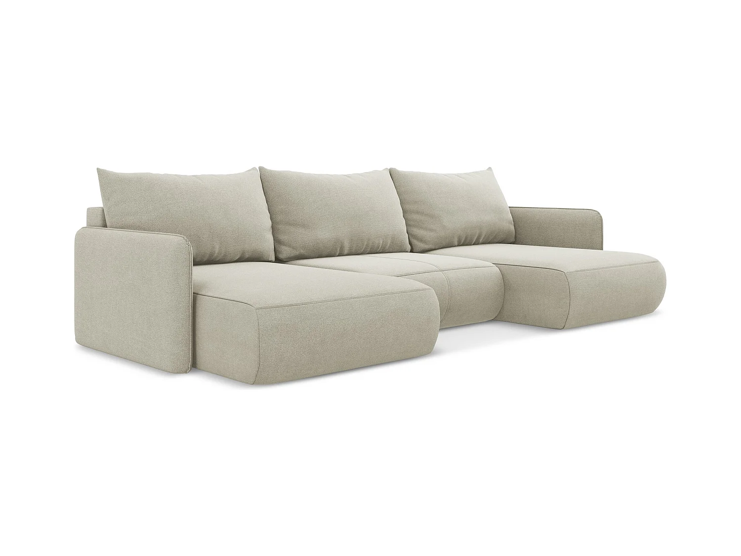 Große Wohnlandschaft - Ecke Rechts - Strukturstoff - Hell beige - NANEA