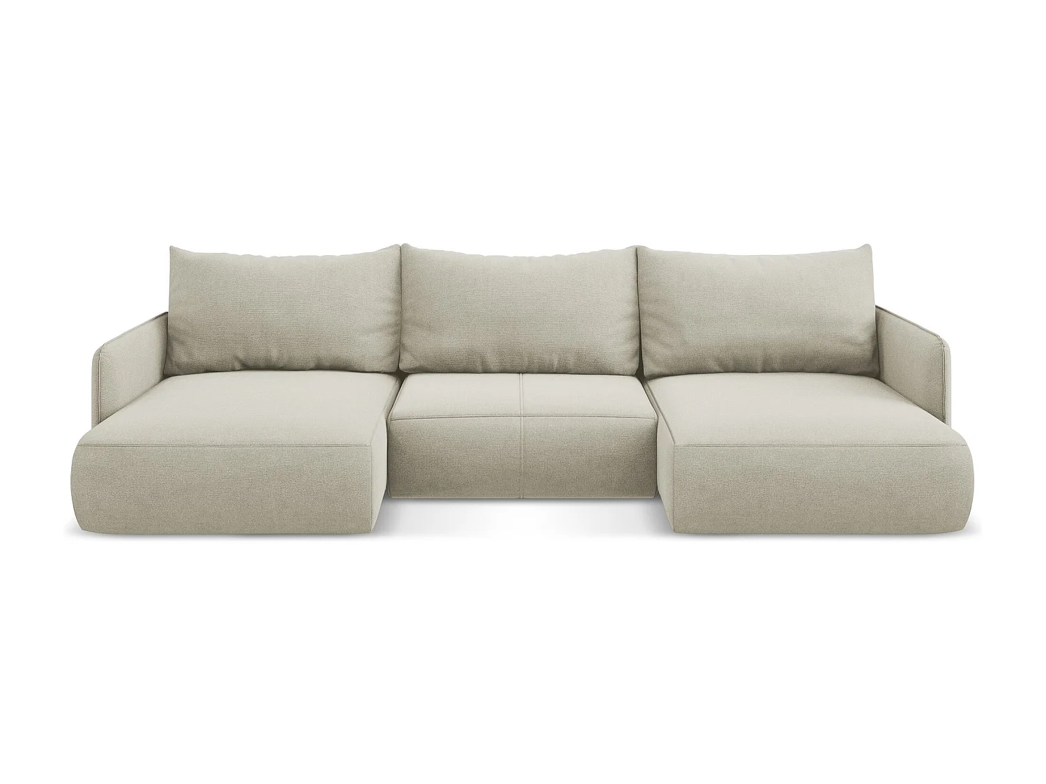 Canapé d'angle panoramique convertible en tissu texturé - beige clair - NANEA