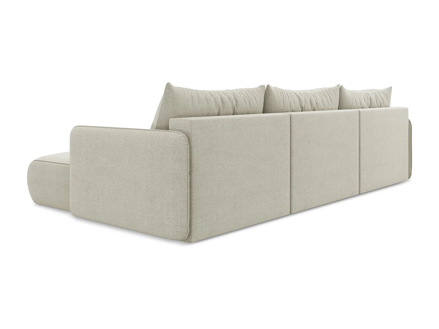 Canapé d'angle panoramique convertible en tissu texturé - beige clair - NANEA
