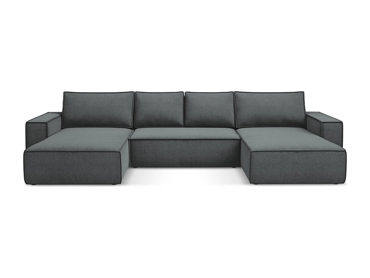 Canapé d'angle panoramique convertible en tissu texturé - gris - KIMO