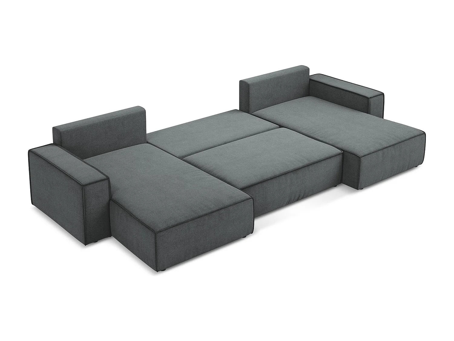 Canapé d'angle panoramique convertible en tissu texturé - gris - KIMO