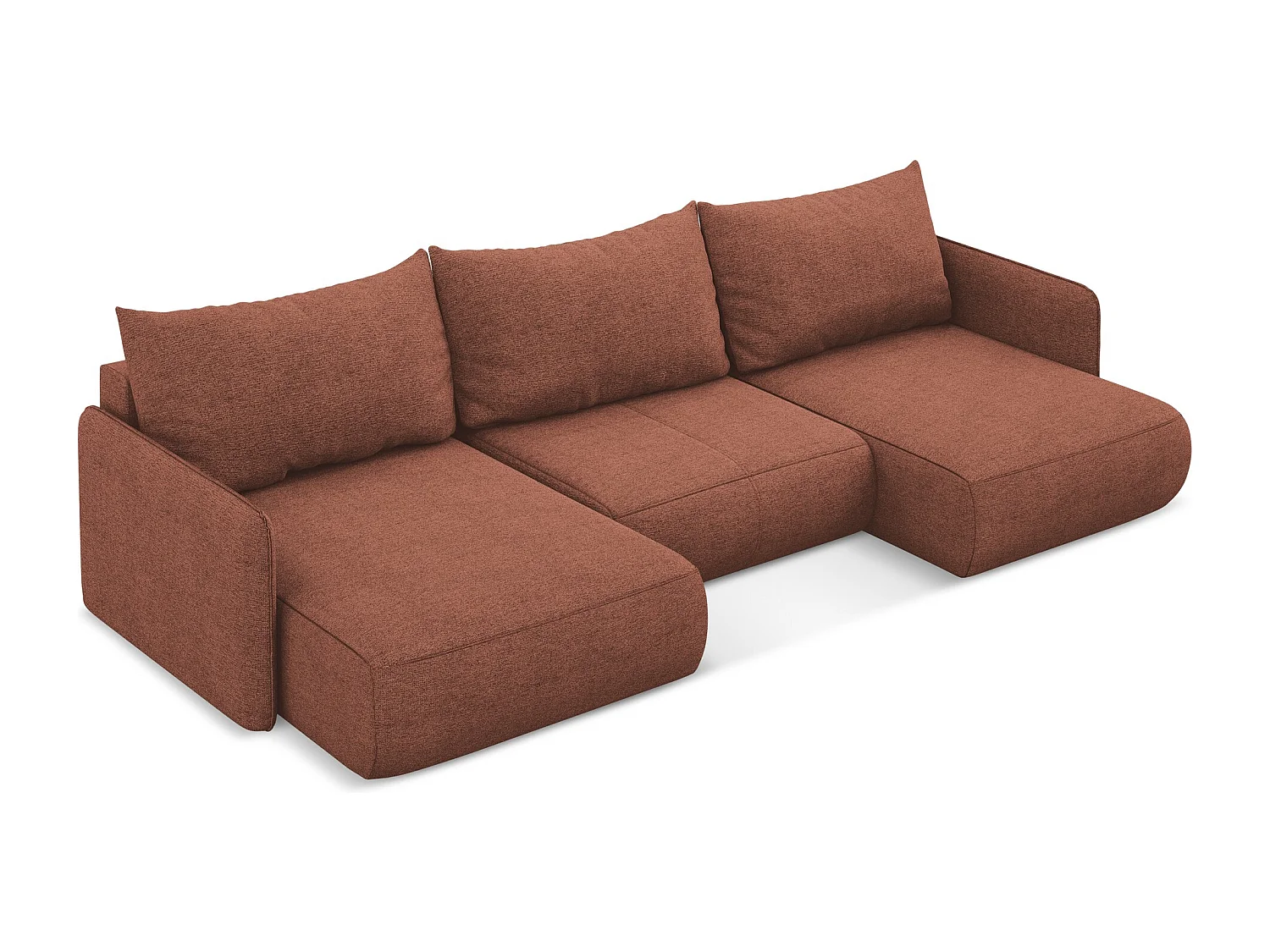 Sofa panoramiczna z funkcją spania - z tkaniny szenilowej - brudny róż - NANEA