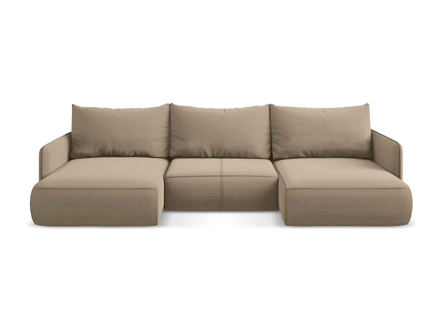 Panoramische hoekbank van lichtbeige velours - NANEA