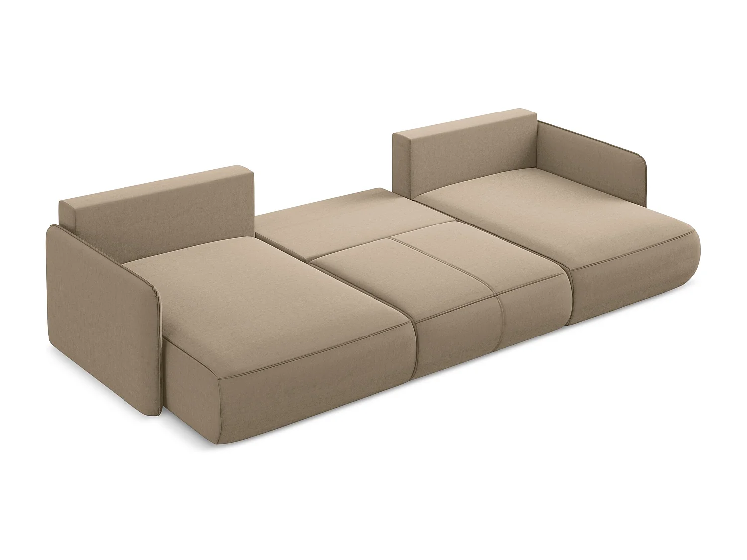 Panoramische hoekbank van lichtbeige velours - NANEA