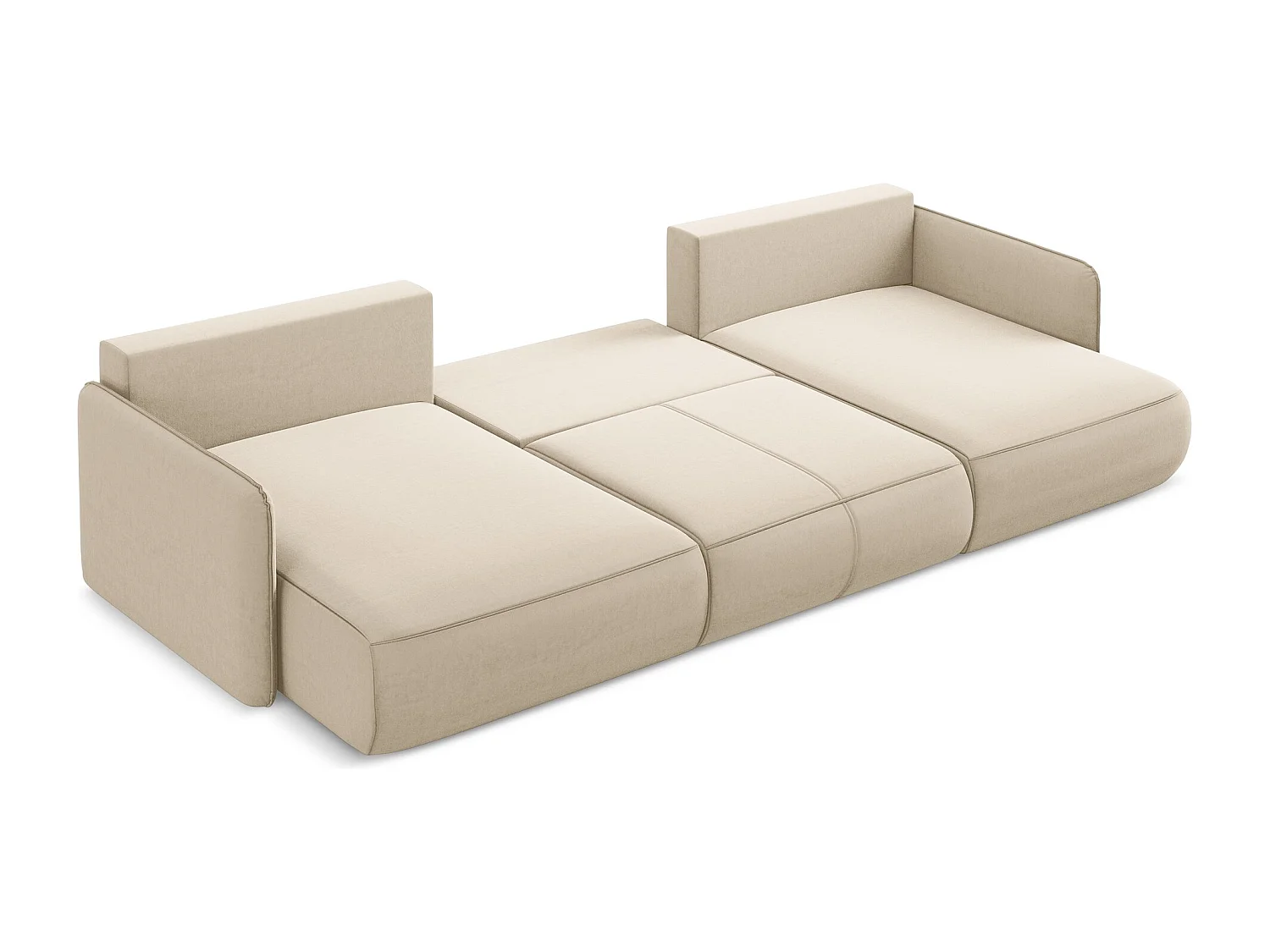 Panoramische hoekbank van lichtbeige velours - NANEA