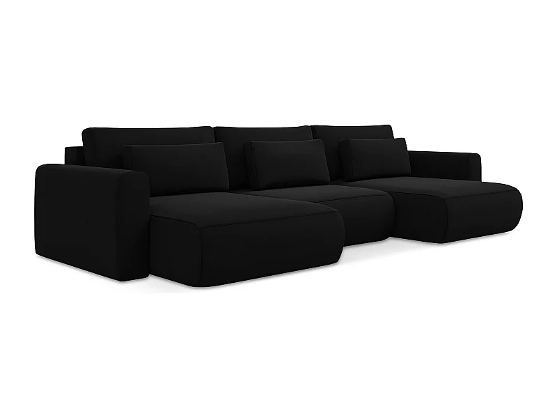 Sofa panoramiczna z funkcją spania - z tkaniny welwetowej - czarny - KAPUA