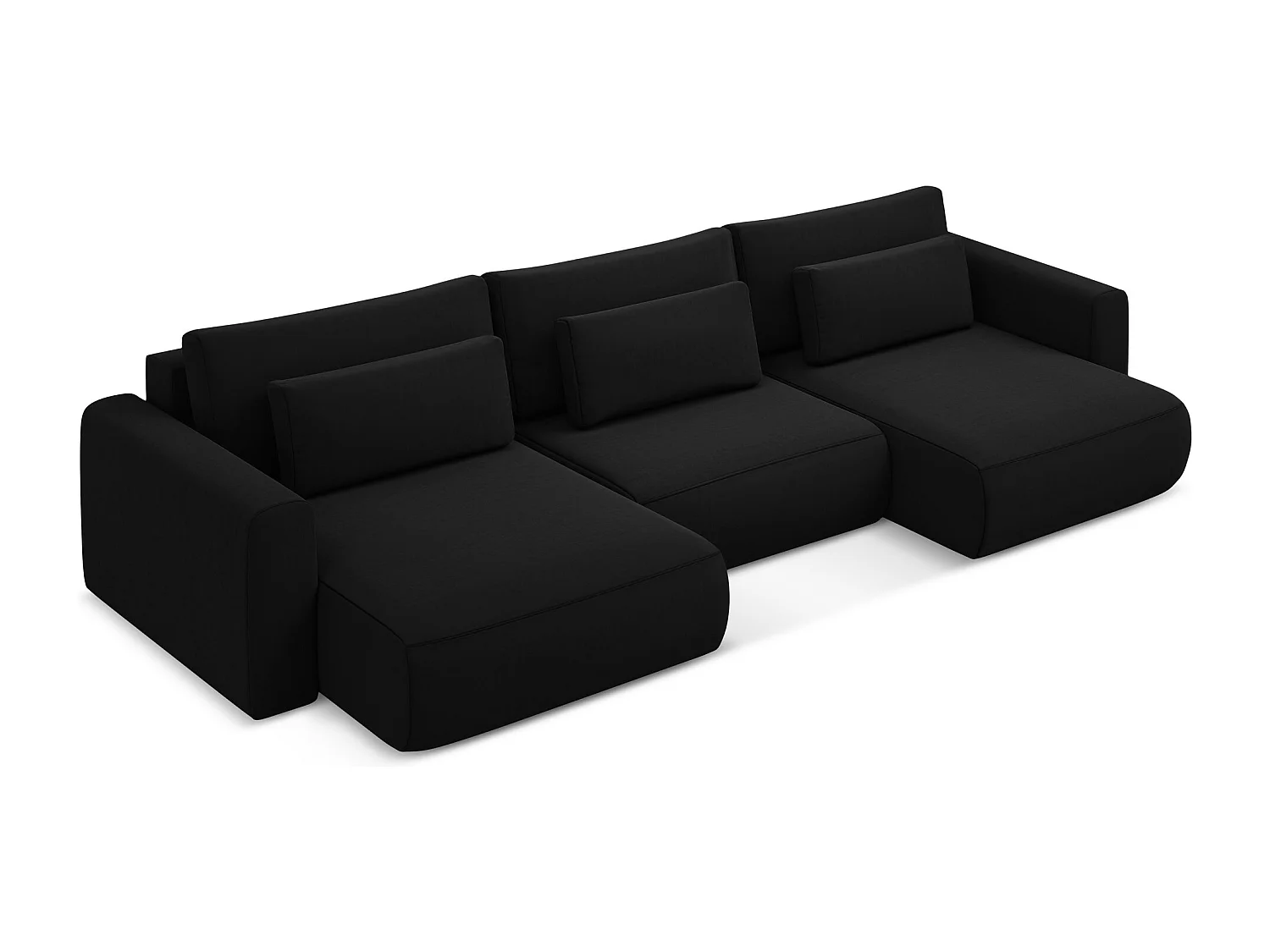 Canapé d'angle panoramique convertible en velours - noir - KAPUA