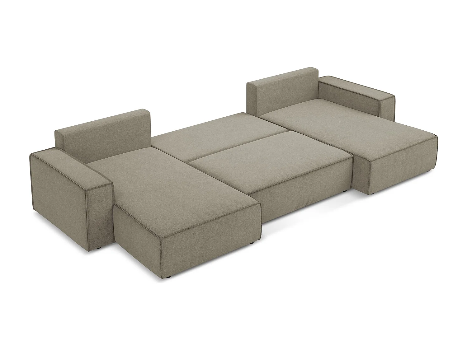 Sofa panoramiczna z funkcją spania - z tkaniny strukturalnej - ciemny beż - KIMO