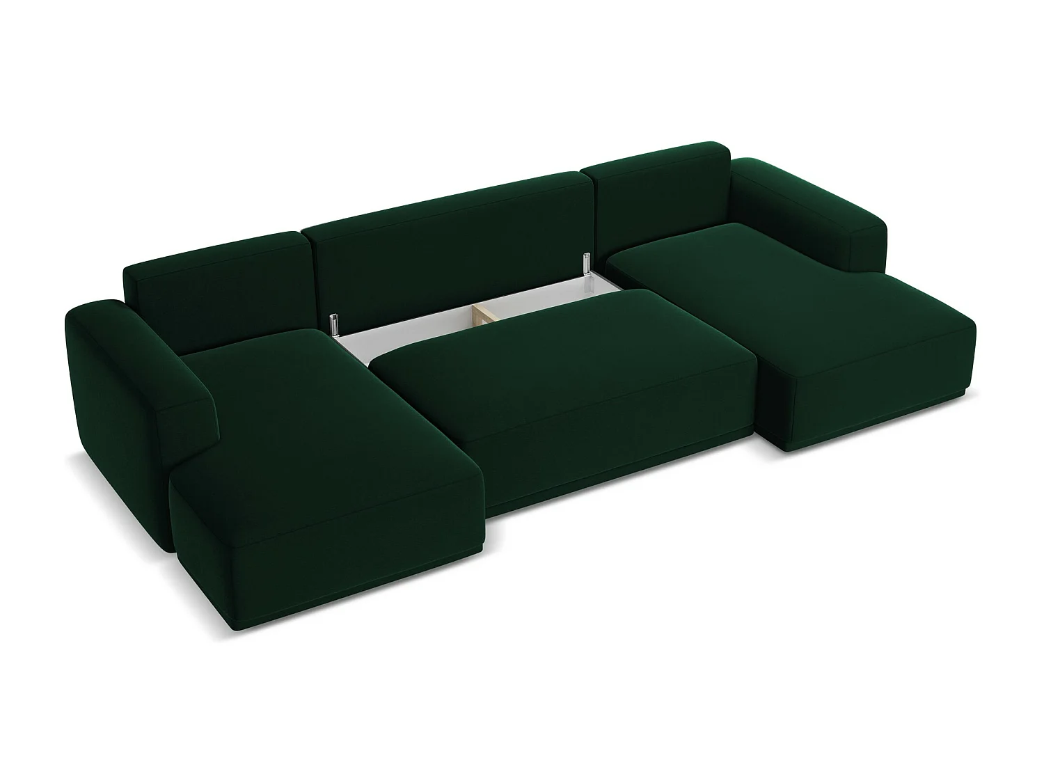 Canapé d'angle panoramique convertible en velours - bouteille verte - KAILA