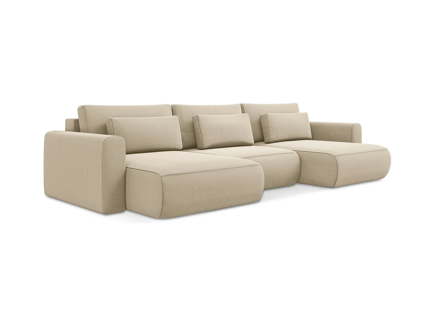 Canapé d'angle panoramique convertible en velours - beige clair - KAPUA