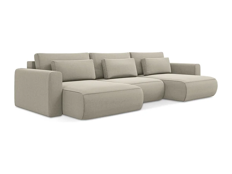 Canapé d'angle panoramique convertible en velours - perle - KAPUA