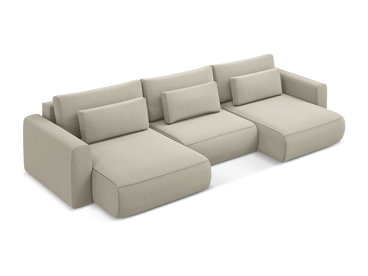 Sofa panoramiczna z funkcją spania - z tkaniny welwetowej - perłowy - KAPUA