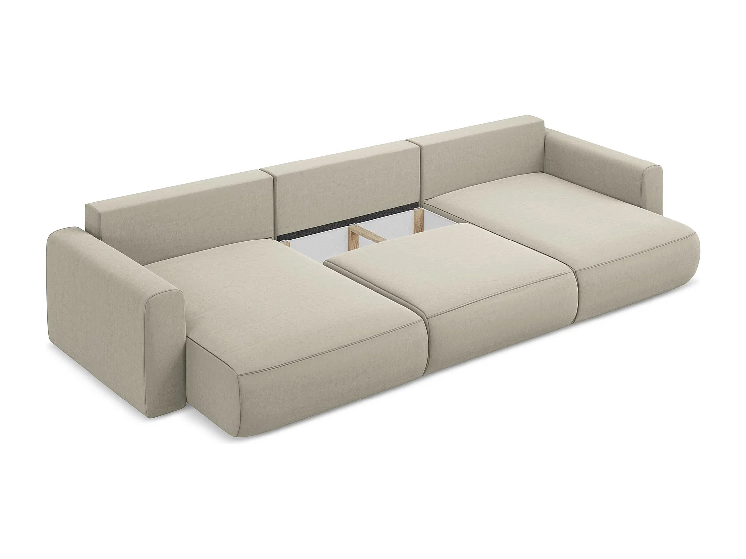 Sofa panoramiczna z funkcją spania - z tkaniny welwetowej - perłowy - KAPUA