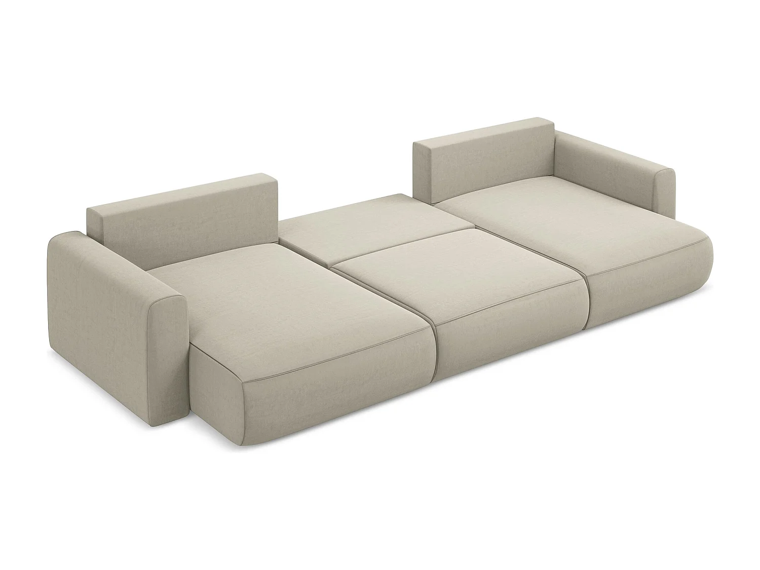 Sofa panoramiczna z funkcją spania - z tkaniny welwetowej - perłowy - KAPUA