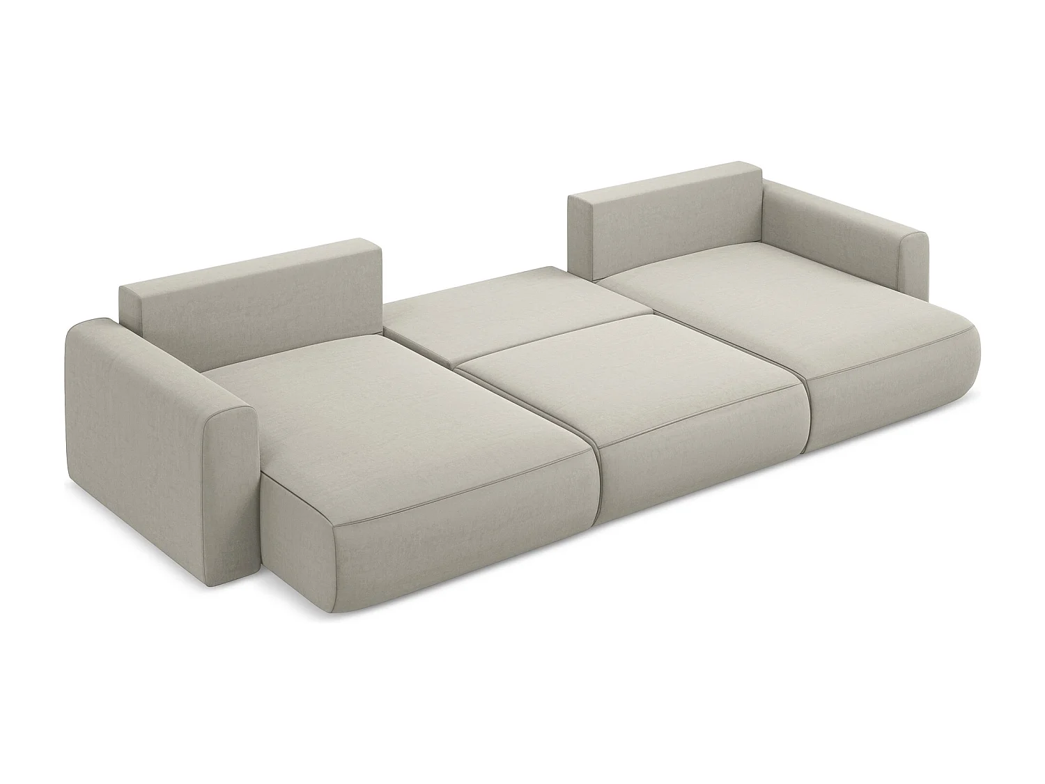 Sofa panoramiczna z funkcją spania - z tkaniny welwetowej - perłowy - KAPUA