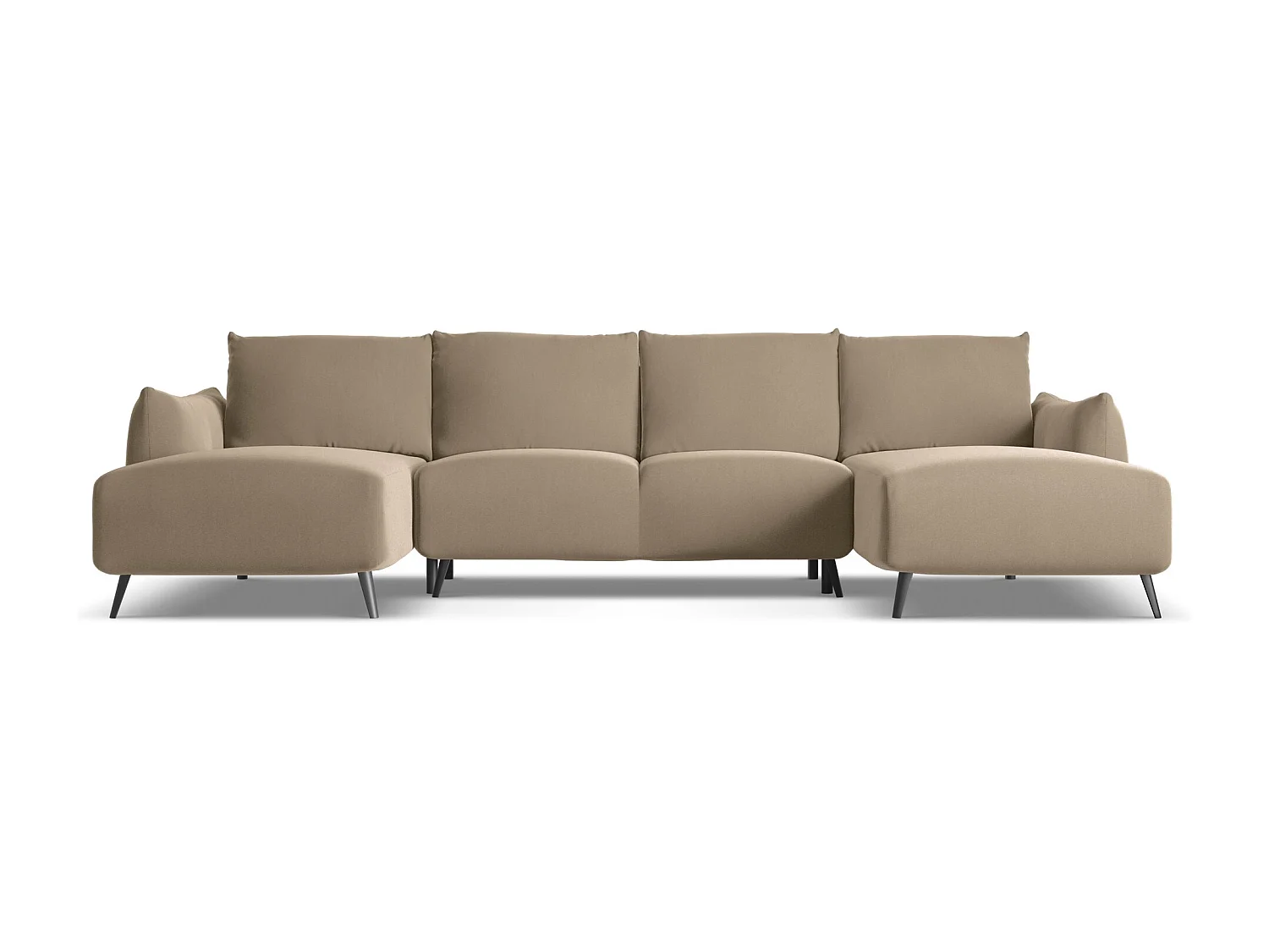 Canapé d'angle panoramique convertible 4 places en velours beige MALIE