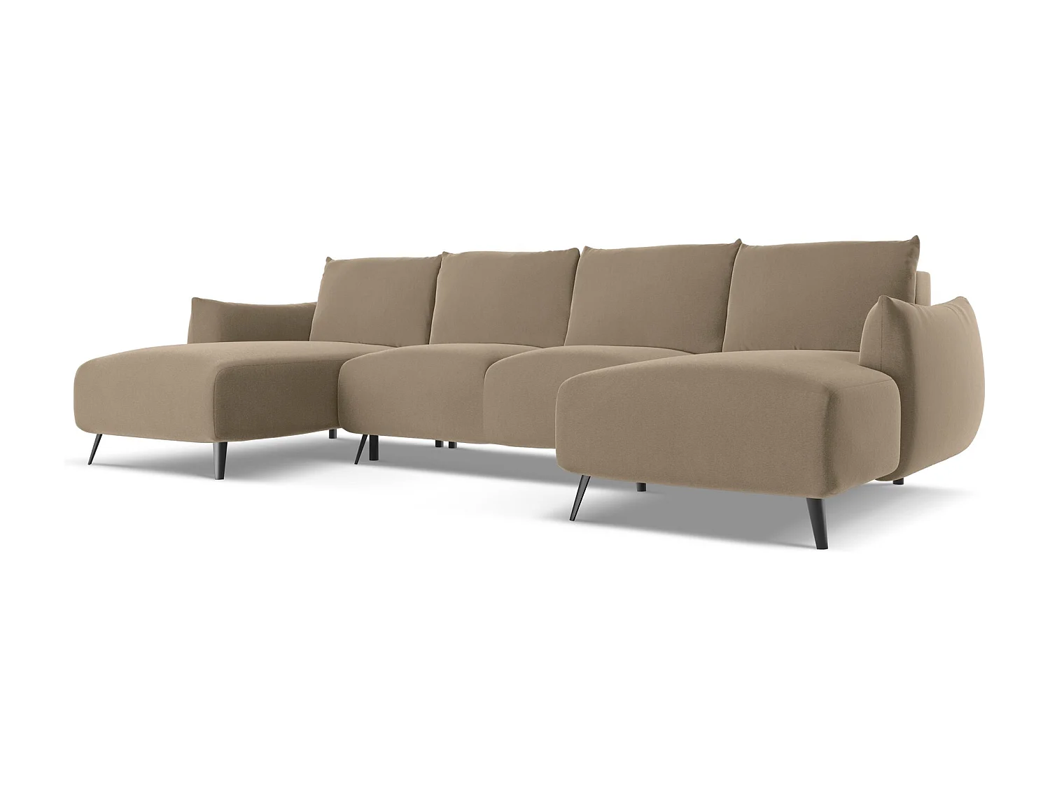 Canapé d'angle panoramique convertible 4 places en velours beige MALIE